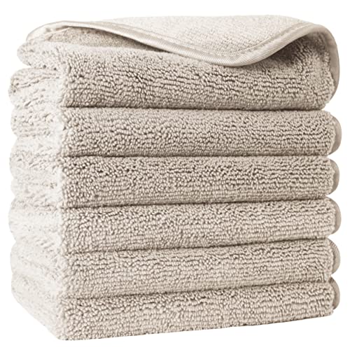 POLYTE Premium Lint Free Microfiber Washcloth Face Towel, 13 x 13 in, Set of 6 (Beige) - Image 1