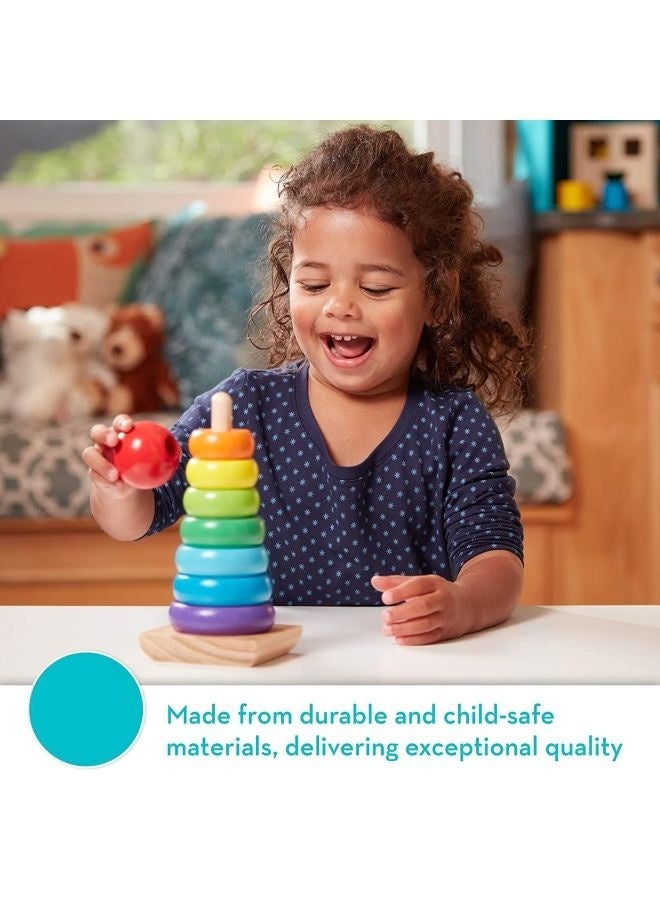 9-Piece Geometric Stacker Wooden Toy 576 - Montessori Educational Blocks with 9 Shapes & Sizes, Natural Wood Finish Non-Toxic Paint for Toddlers' Shape Recognition, Fine Motor Skills STEM Learning - Image 2