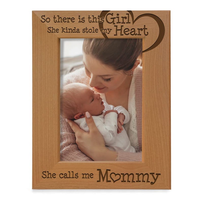 Kate Posh KATE POSH So There is This Girl She Calls me Mommy  Natural Engraved Wood Photo Frame  Mother and Daughter Gifts Mothers Day Best Mom Ever New Baby New Mom 5x7Vertical 
