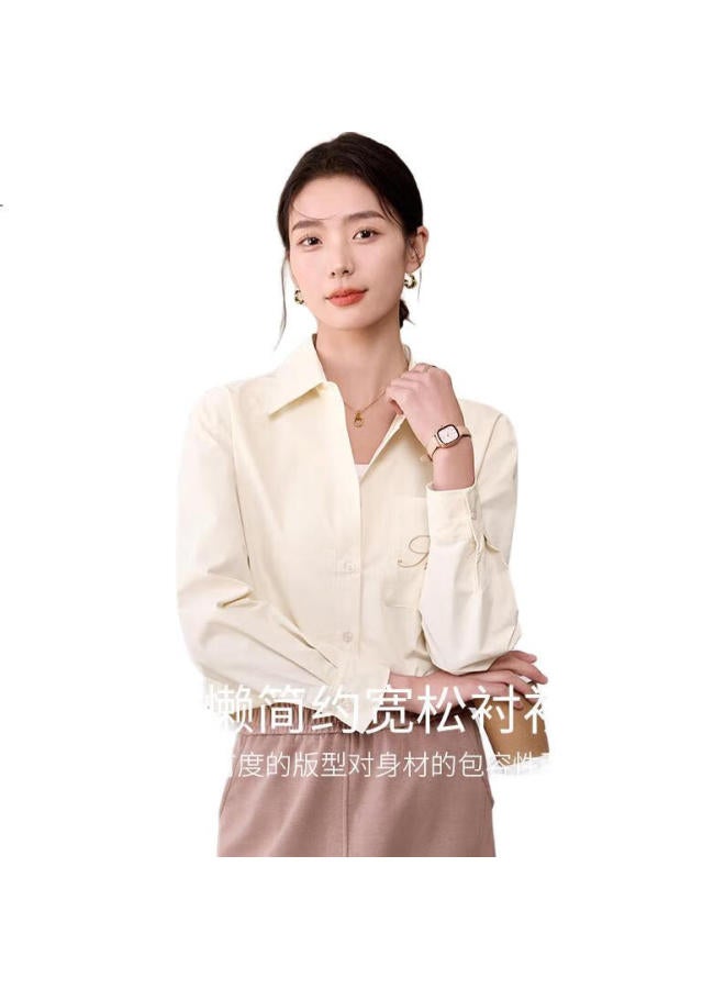 First Application Chushen Spring And Autumn Long Sleeve Shirt Women'S Turn-Down Collar Embroidered Pocket Design Versatile Commuter Shirt Top S143C2027 - Image 1