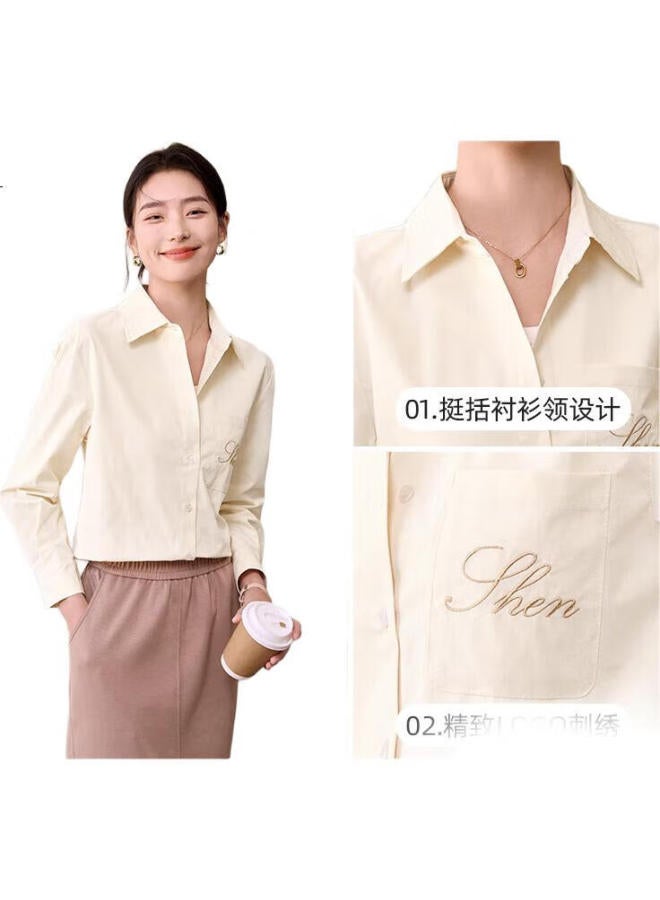 First Application Chushen Spring And Autumn Long Sleeve Shirt Women'S Turn-Down Collar Embroidered Pocket Design Versatile Commuter Shirt Top S143C2027 - Image 3