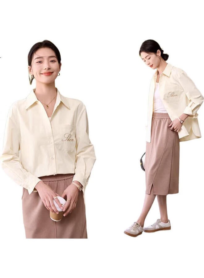 First Application Chushen Spring And Autumn Long Sleeve Shirt Women'S Turn-Down Collar Embroidered Pocket Design Versatile Commuter Shirt Top S143C2027 - Image 2