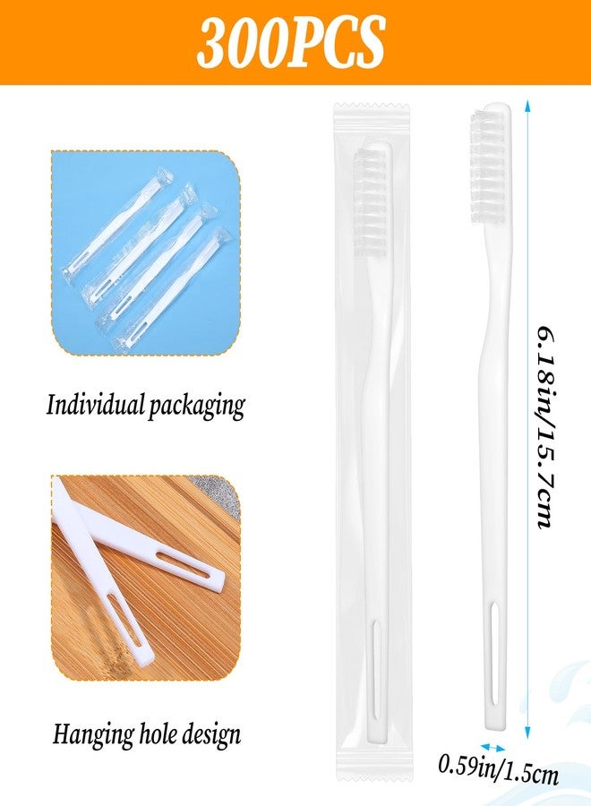 Kifmurase 300PCS Disposable Toothbrushes Bulk, Individually Wrapped Hard Bristle Tooth Brush, White Travel Single Use Toothbrushes for Camping Car Office School Hotel Camping - Image 2