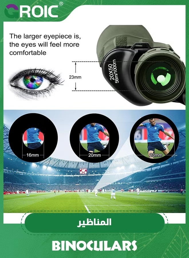 GROIC 20x50 High Power Binoculars for Adults with Smartphone Adapter, HD Professional/Daily Waterproof Compact Binoculars for Bird Watching Hiking Concert Travel with BAK4 Prism FMC Lens - Image 2