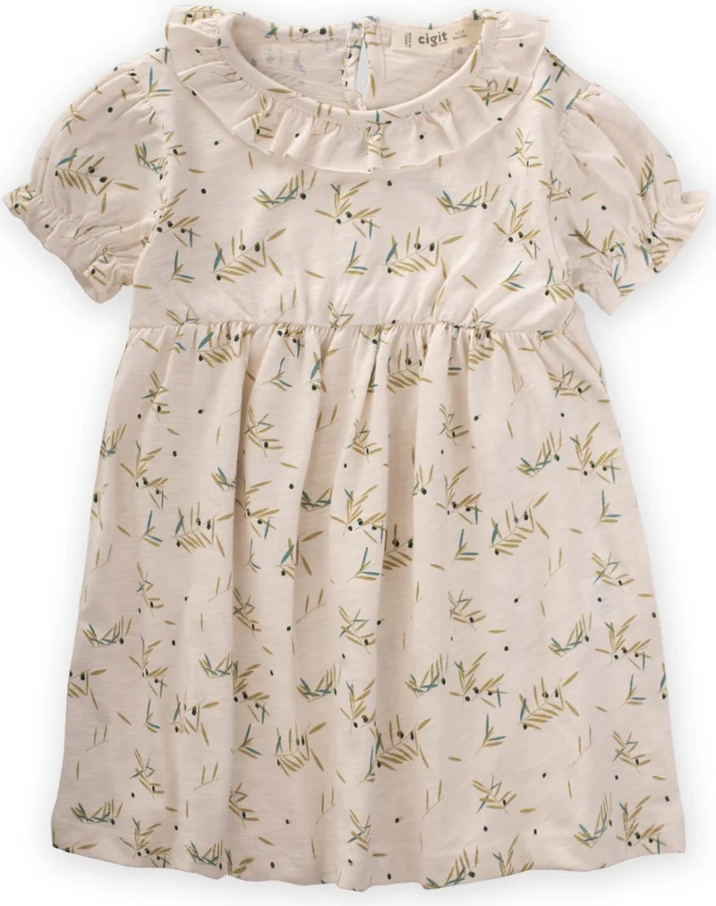 Cigit Tungsten Patterned Dress Ecru Olive Pattern