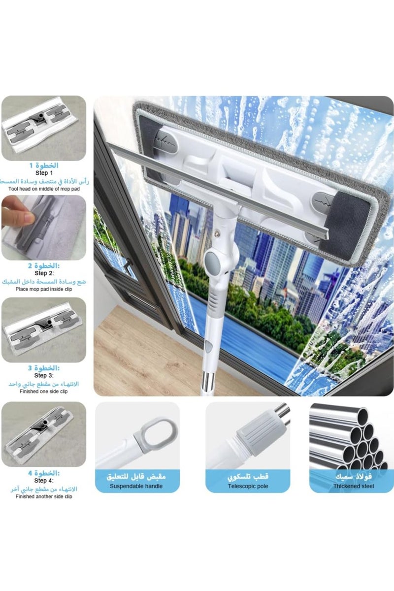 Arabest Window Cleaner Squeegee Cleaning Tool 2-in-1 with Microfiber Scrubber&Squeegee Long Handle Window Cleaning Kit with Extension Pole Bendable Head for High Window,Car or Shower - Image 4