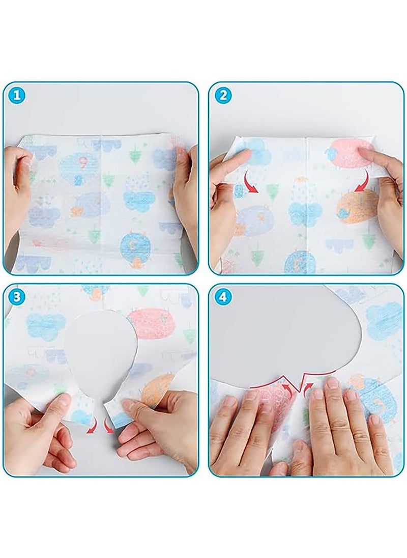 Bebiland 50 PCS Disposable Bibs, Portable Baby Bibs Outdoor Use for Girls and Boys, Travel Bibs with Individual Package, with Food Catcher Pocket, Leak-proof Liner, Waterproof and Adjustable  - Image 4