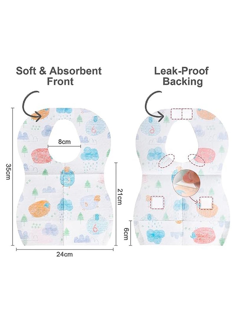 Bebiland 50 PCS Disposable Bibs, Portable Baby Bibs Outdoor Use for Girls and Boys, Travel Bibs with Individual Package, with Food Catcher Pocket, Leak-proof Liner, Waterproof and Adjustable  - Image 2
