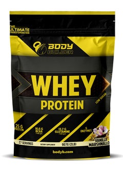Body Builder 100% whey protein - Vanilla Marshmallow- 2lb, Elite Whey Protein Blend for Optimal Muscle Growth and Recovery, Rich in BCAAs, Glutamine and Digestive Enzymes, perfect post workout fuel