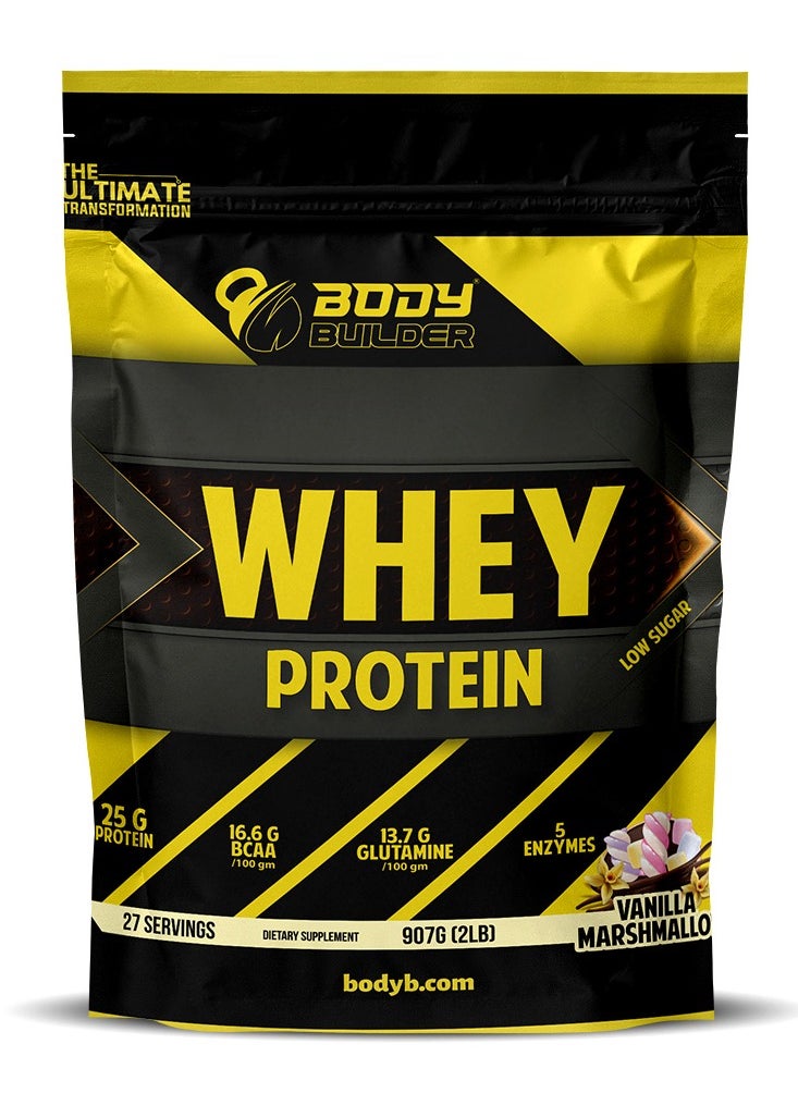 Body Builder Body Builder 100% whey protein - Vanilla Marshmallow- 2lb, Elite Whey Protein Blend for Optimal Muscle Growth and Recovery, Rich in BCAAs, Glutamine and Digestive Enzymes, perfect post workout fuel 