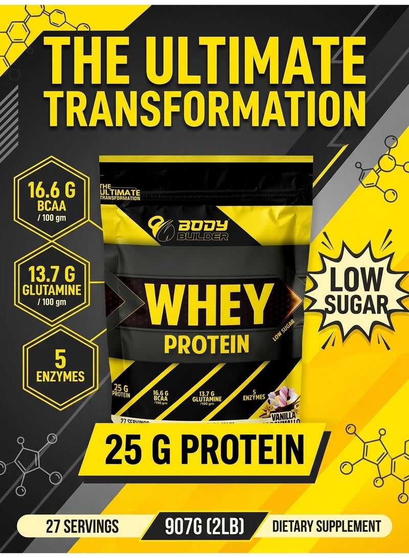 Body Builder 100% whey protein - Vanilla Marshmallow- 2lb, Elite Whey Protein Blend for Optimal Muscle Growth and Recovery, Rich in BCAAs, Glutamine and Digestive Enzymes, perfect post workout fuel - Image 2