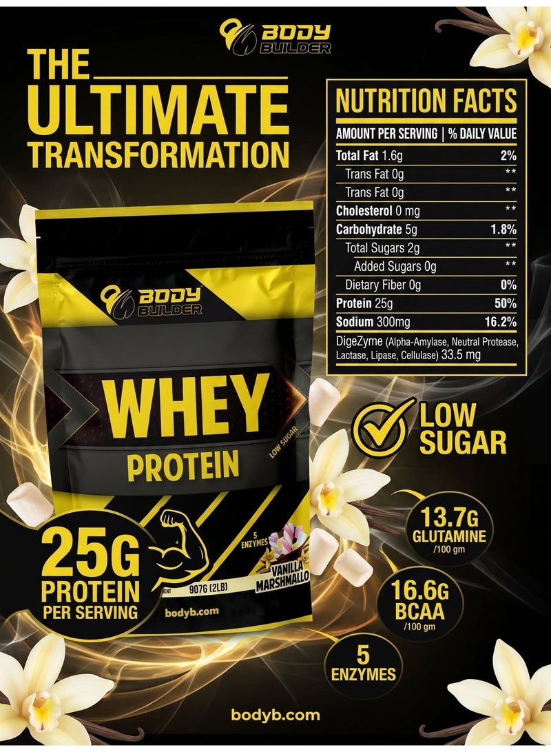 Body Builder 100% whey protein - Vanilla Marshmallow- 2lb, Elite Whey Protein Blend for Optimal Muscle Growth and Recovery, Rich in BCAAs, Glutamine and Digestive Enzymes, perfect post workout fuel - Image 5