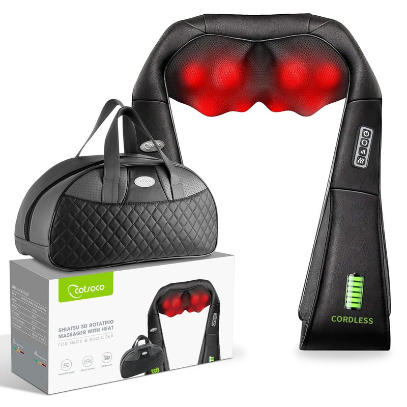 cotsoco Cordless Shiatsu Neck and Shoulder Massager with Heat,Portable Massagers for Neck and Back,3D Deep Tissue Kneading Back Massager for Muscle Pain Relief,Perfect Gifts for Men and Woman - Image 1