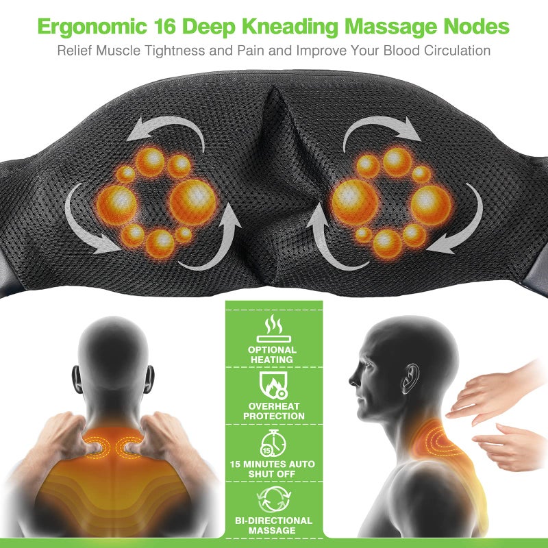 cotsoco Cordless Shiatsu Neck and Shoulder Massager with Heat,Portable Massagers for Neck and Back,3D Deep Tissue Kneading Back Massager for Muscle Pain Relief,Perfect Gifts for Men and Woman - Image 3