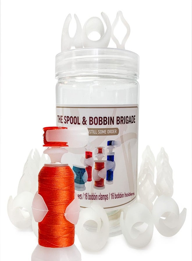 Madam Sew Semi Clear Thread Storage System, 48pc Set Includes 16 Thread Spool Huggers, 16 Bobbin Clips, 16 Bobbin Holders - Control Thread Ends and Keep Spools Tightly Wound for Sewing Storage - Image 1