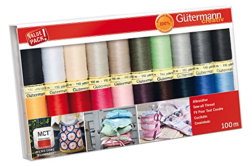 Gutermann مجموعة خيوط غوتيرمان: خياطة شاملة: 100م: عبوة من 20، متنوعة - Image 1