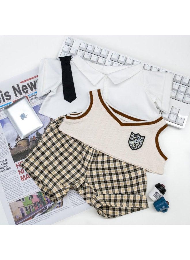 A Dress Suit 40cm Cotton Doll Doll Clothing High Color Value Replacement Korean Student Clothing 40cm Doll Clothing-Specifications:40cm Sitting Style-Color:Beige Four-piece Set (shirt, Vest, Shorts And Tie) - Image 1