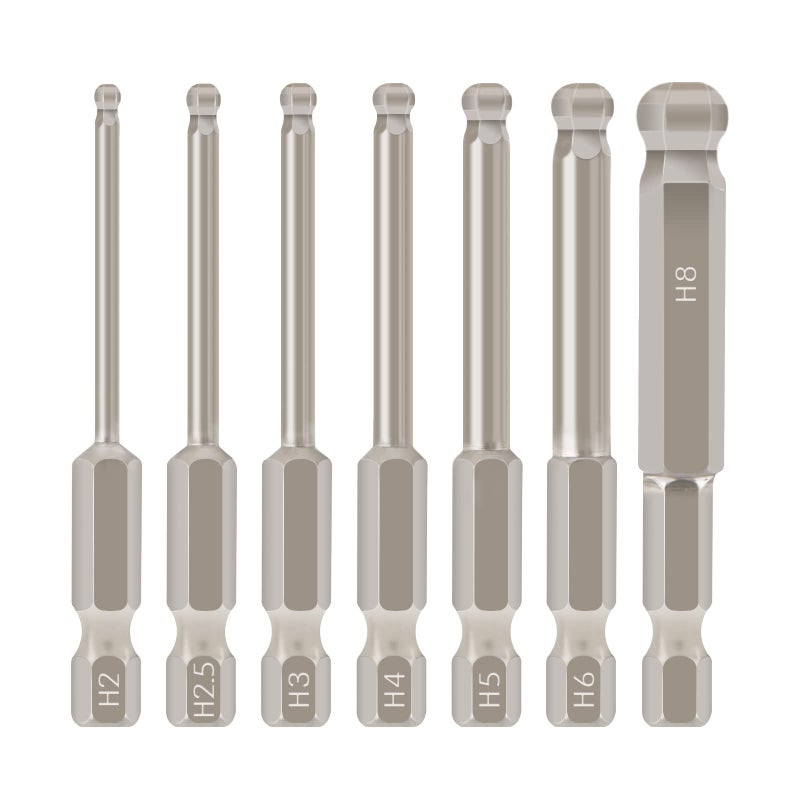 7pcs Metric Ball End Hex Screwdriver Bit Set Magnetic Ball Head Allen bits 2MM 25MM 3MM 4MM 5MM 6MM 8MM 14 Inch Hex Shank 65MM Length
