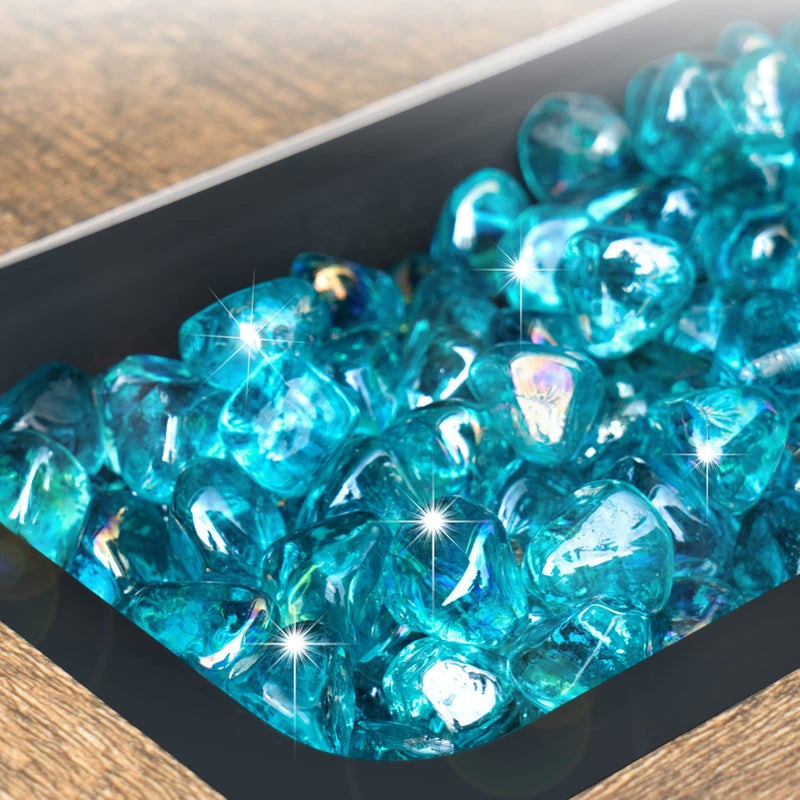 GASPRO GASPRO 20 Pound Fire Glass Diamonds 1 Inch, Fire Pit Glass Rocks for Gas Fireplace and Fire Pit, Caribbean Blue, High Luster  - Image 2