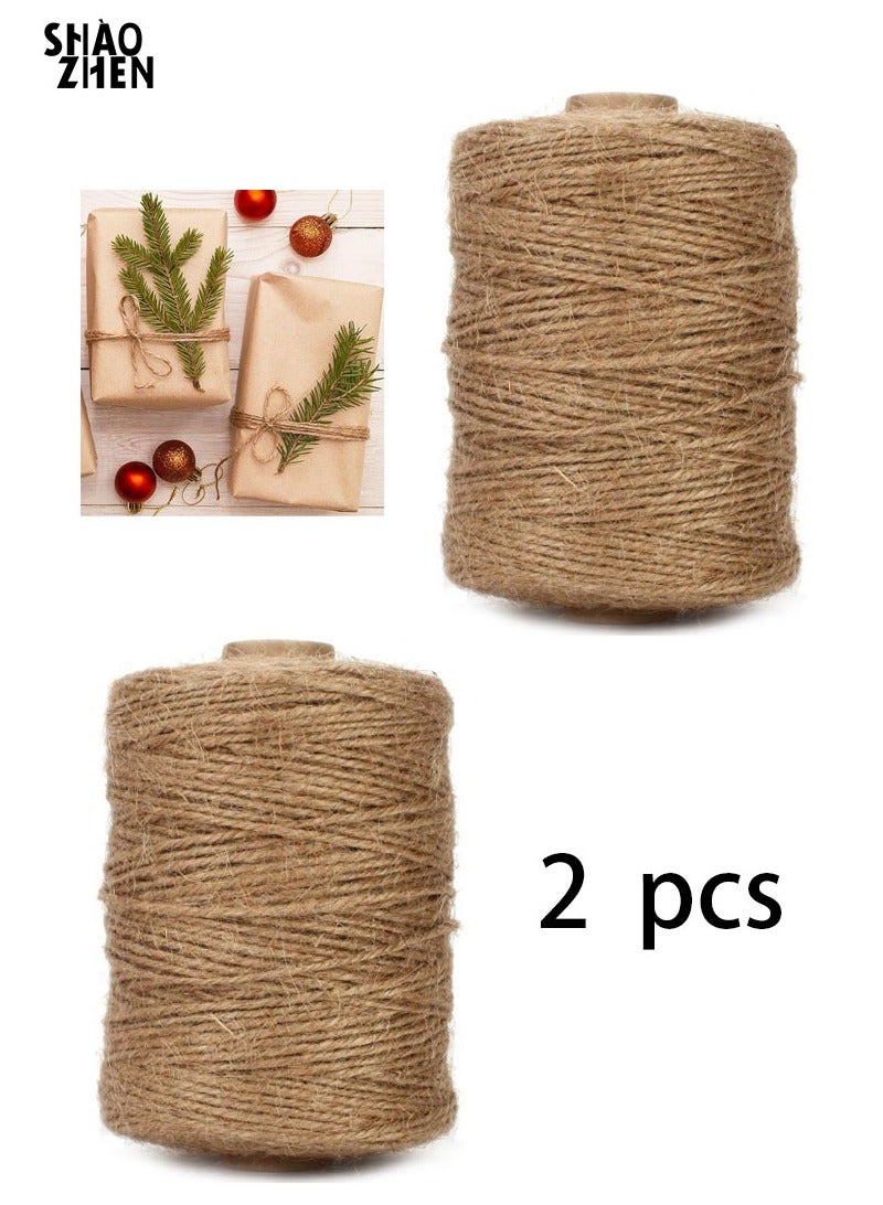 SHAOZHEN Natural Jute Twine 2 Pack 100m Handmade Rope for Gift Wrapping Flower Arrangements Gardening Festive Decorations DIY Crafts Home Use Everyday Wear - Image 1