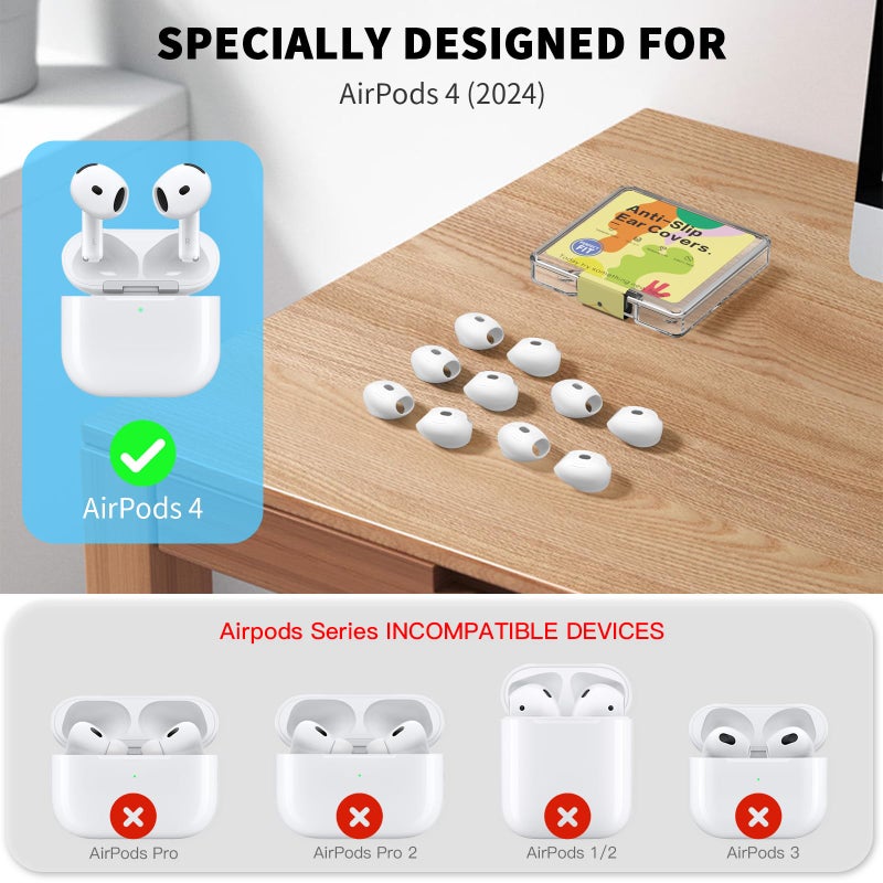TUDIOW [5 Pairs] for AirPods 4 Ear Tips Covers Sport Anti Slip Anti Scratche Skin Soft Silicone Eartip AirPods 4 Gen Earbuds Accessories Compatible with Apple AirPods 4th Generation (White) - Image 5