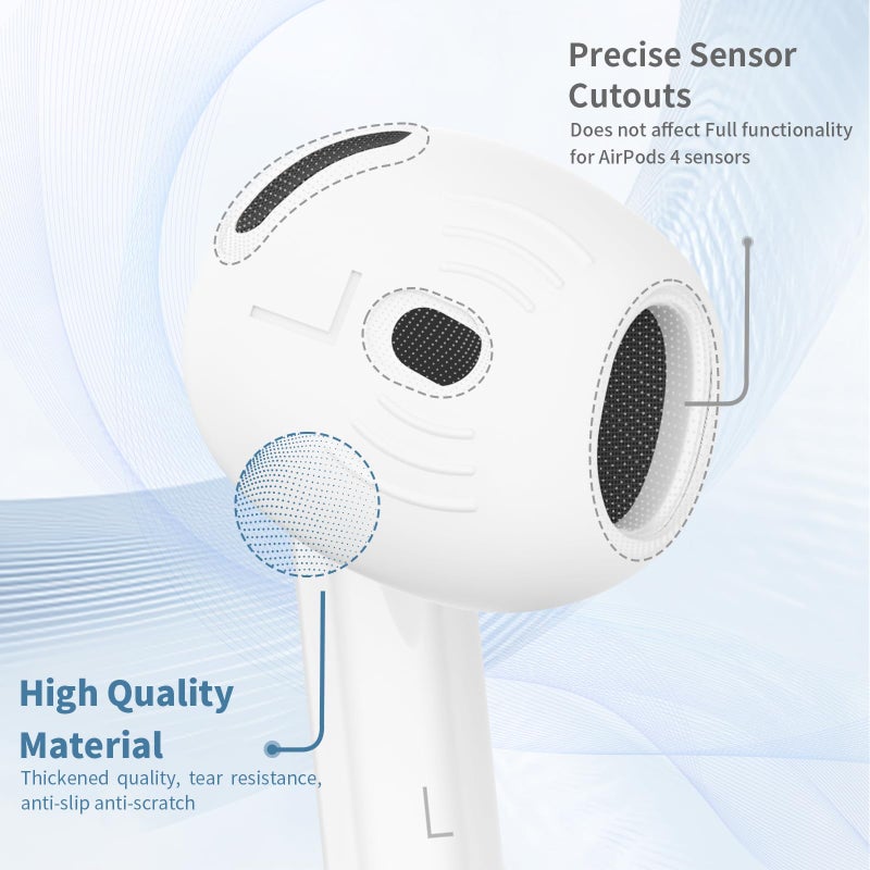 TUDIOW [5 Pairs] for AirPods 4 Ear Tips Covers Sport Anti Slip Anti Scratche Skin Soft Silicone Eartip AirPods 4 Gen Earbuds Accessories Compatible with Apple AirPods 4th Generation (White) - Image 4