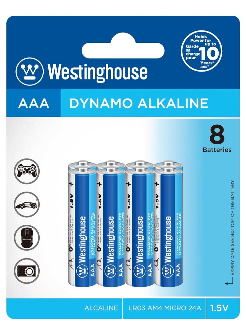 Westinghouse AAA Dynamo Alkaline Batteries 1.5V (Pack of 8) | Long-Lasting Leak-Proof Power for Remotes, Toys, Controllers & Cameras | 10-Year Shelf Life - Image 1