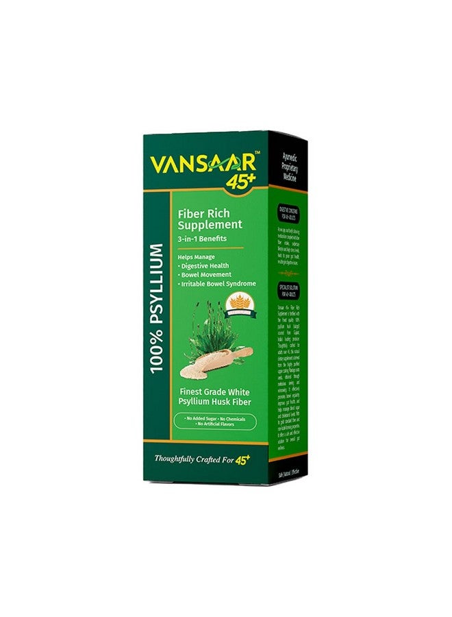Vansaar 45+ Isabgol Fiber Rich Supplement | 100% Natural Psyllium Husk | Effective Relief from Constipation & Bloating | Promotes Digestive Health & Bowel Regularity - 180g - Image 1