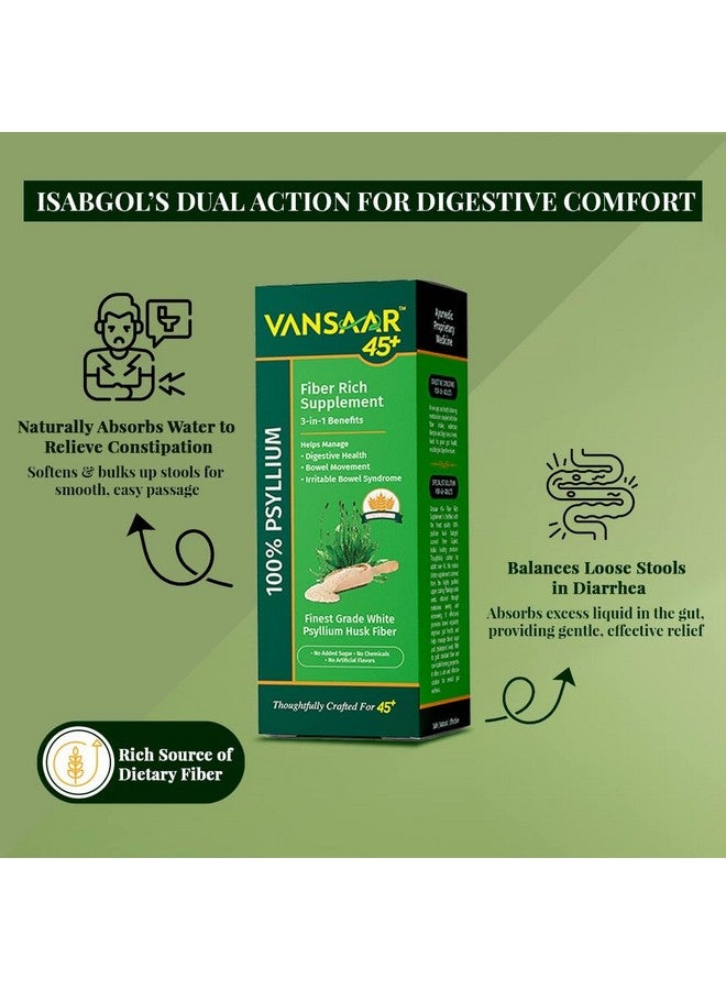 Vansaar 45+ Isabgol Fiber Rich Supplement | 100% Natural Psyllium Husk | Effective Relief from Constipation & Bloating | Promotes Digestive Health & Bowel Regularity - 180g - Image 3