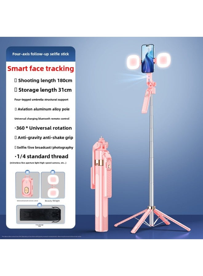 Explosions CL09 Mobile Phone Bluetooth Universal Selfie Stick Face With Hand-held Stabilizer Video Live Drop-Color:CL09-F2 Powder (180CM Double Square Fill Light Charging Bluetooth Remote Control Aluminum Alloy Tube Keel Bracket)  - Image 1