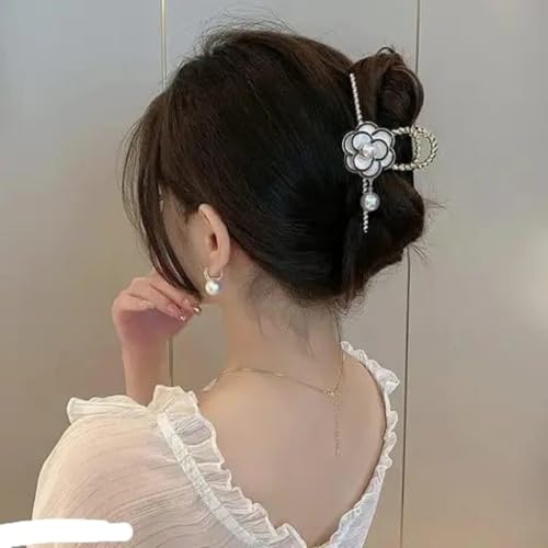 glimm flower metal gold hair claw clips with white pearl elegant design non-slips large hair clamp clips for women hair accessories camellia hair barrette ornaments set of 1 - Image 5