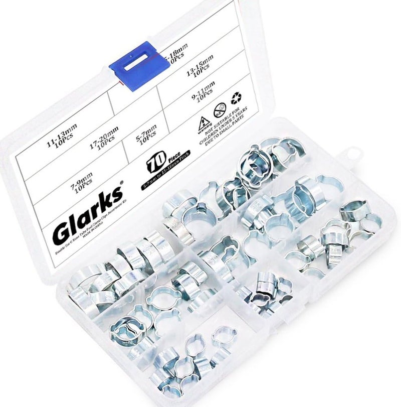 Glarks 70Pcs Zinc Plated Double Ear Hose Fuel Clamp with Standard Jaw Pincers Kit - Image 5