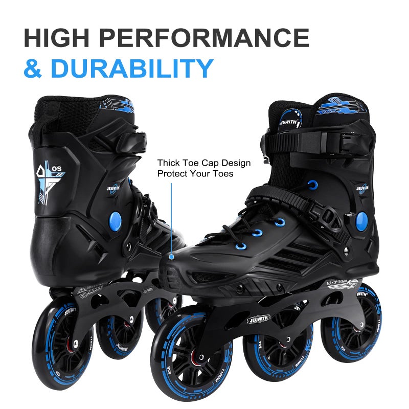 JEUWITH Inline Skates, 3 Wheels 110mm Roller Skates Blades for Adult Women Men, Professional Outdoor Fitness Inline Speed Skates for Unisex (Black & Blue) Men5.5-6/Women6.5-7/25cm - Image 5
