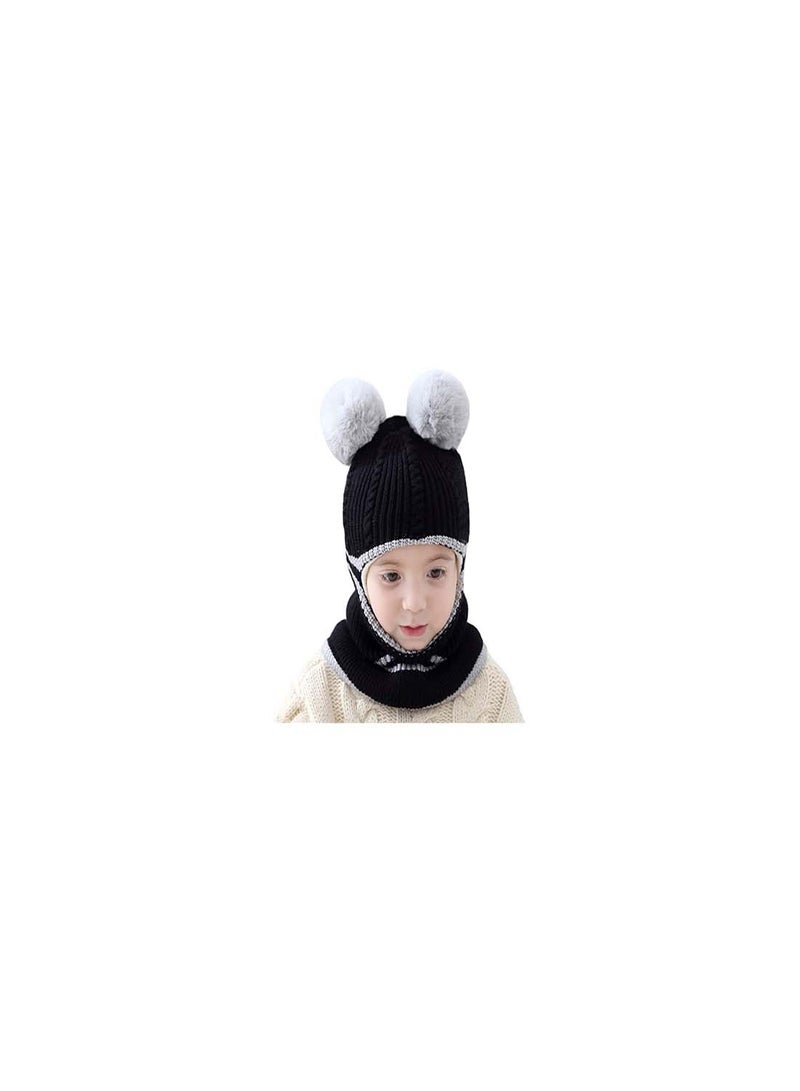 Generic Kids Winter Hat Set, 2-Piece Fleece Lined Beanie with Double Pom Pom Ears, Cozy Cable Knit Cap for Toddlers, Perfect for Cold Weather, Ideal for Ages 1-9, Boys and Girls Winter Accessories - Image 3