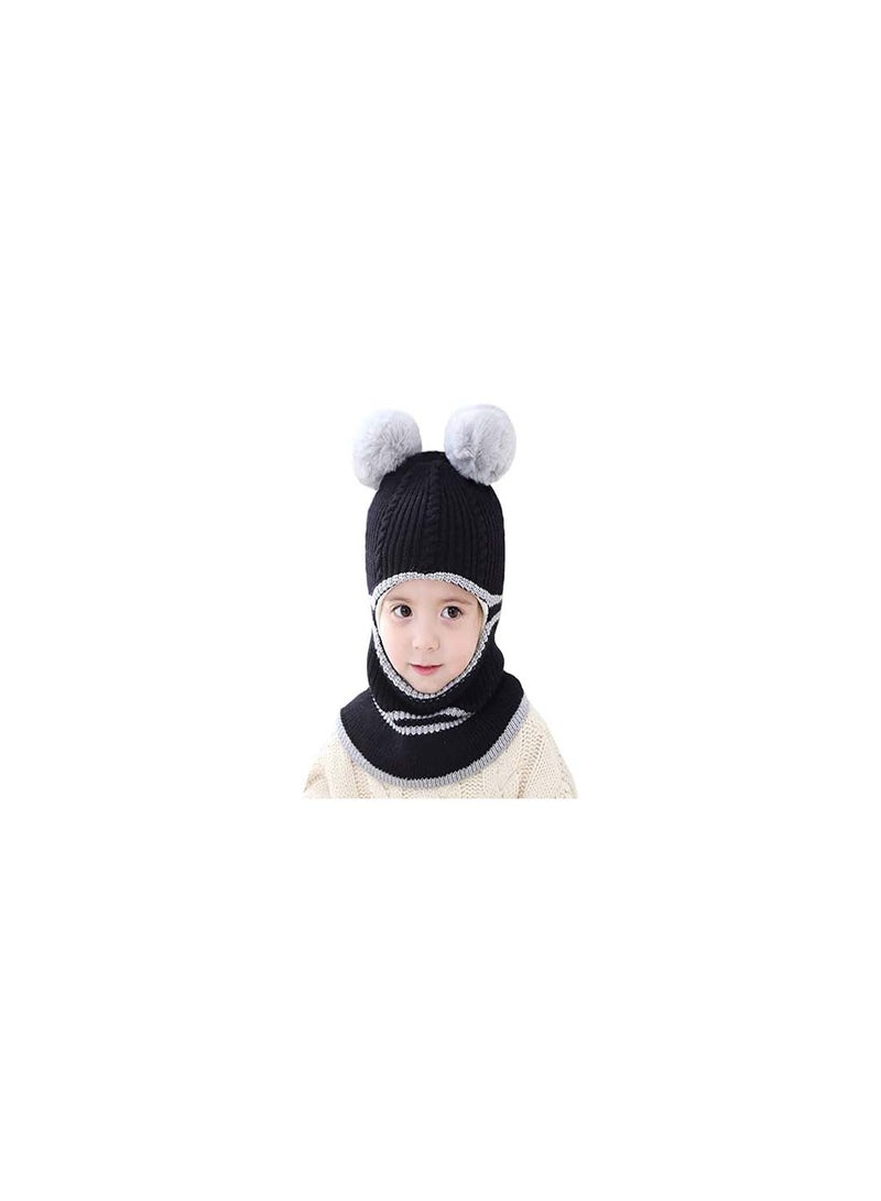 Generic Kids Winter Hat Set, 2-Piece Fleece Lined Beanie with Double Pom Pom Ears, Cozy Cable Knit Cap for Toddlers, Perfect for Cold Weather, Ideal for Ages 1-9, Boys and Girls Winter Accessories - Image 2
