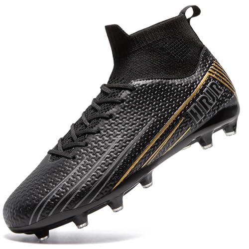 HRJR Mens Soccer Cleats Football Cleats for UnisexAdult HighTop Spikes Shoes for Youth Lightweight Professional Training Turf Outdoor Athletic Sneaker Big Boys Black 11 - Image 1