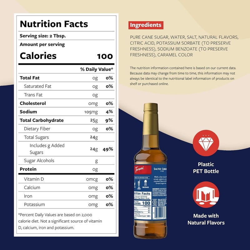 Torani Salted Caramel Syrup with Pump - 25.4 Fl Oz Bottle for Coffee and Drinks - Image 2