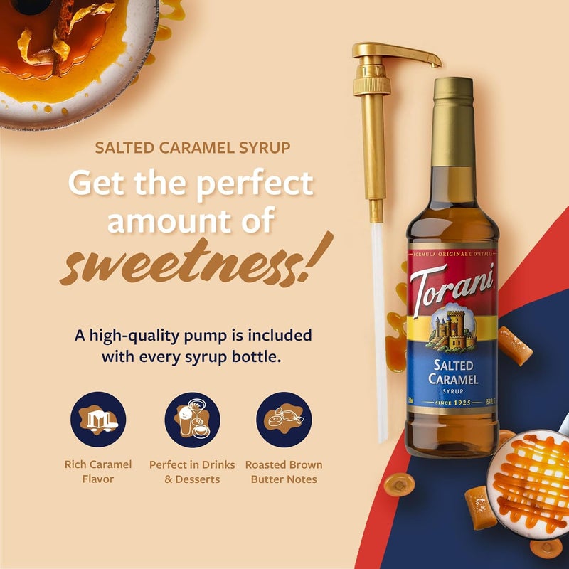 Torani Salted Caramel Syrup with Pump - 25.4 Fl Oz Bottle for Coffee and Drinks - Image 3