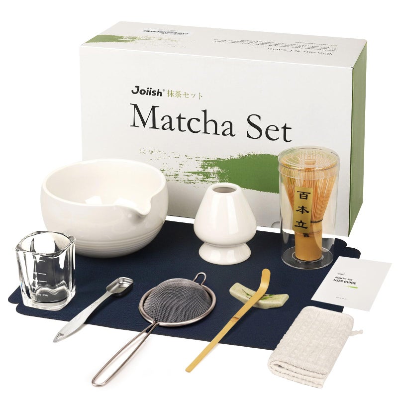 Joiish Matcha Whisk Set, Matcha Kit 10-Pcs, Bamboo Whisk and Bowl with Spout & Measuring Spoon & Glass, Japanese Tea Making Tools, White - Image 1