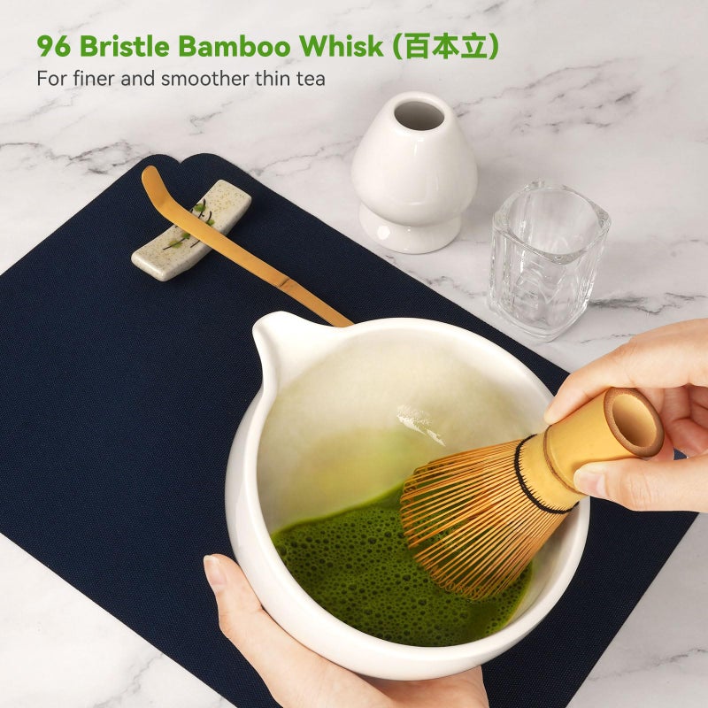 Joiish Matcha Whisk Set, Matcha Kit 10-Pcs, Bamboo Whisk and Bowl with Spout & Measuring Spoon & Glass, Japanese Tea Making Tools, White - Image 4
