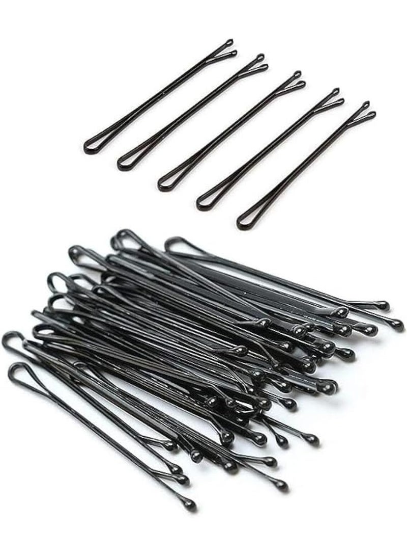 دبابيس شعر، دبابيس شعر مع وعاء بلاستيكي، دبابيس شعر كبيرة الحجم باللون الأسود، مناسبة لجميع تسريحات الشعر، قبضة قوية ودبابيس خالية من الألم للفتيات والنساء، عبوة من 100 دبوس (كبير) - Image 1