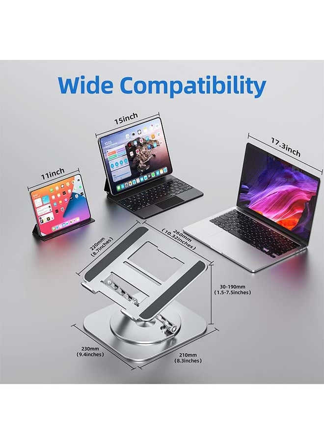 Adjustable Laptop Stand for Desk, Ergonomic Riser with 360° Rotating Base, Foldable Notebook Computer Holder Compatible MacBook Air Pro, Dell XPS, More 10-17" Laptops, Silver