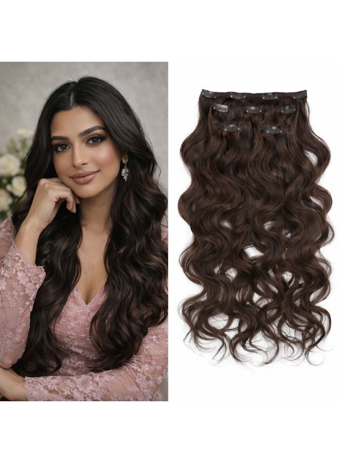 Richcoco Rich Coco 4PCS Clip In Human Hair Extensions 100g Dark Brown Wavy Hair Soft Thick Seamless Full Head Long Hair Extensions for Women - Image 2