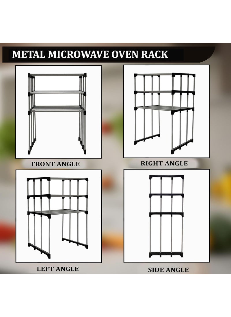 KONLINE KONLINE Metal Adjustable Microwave Stand Tiered Shelf Kitchen Platform 3Tier Microwave Oven Rack Organizer Multipurpose Countertop Storage Metal Rack Black Color  - Image 4