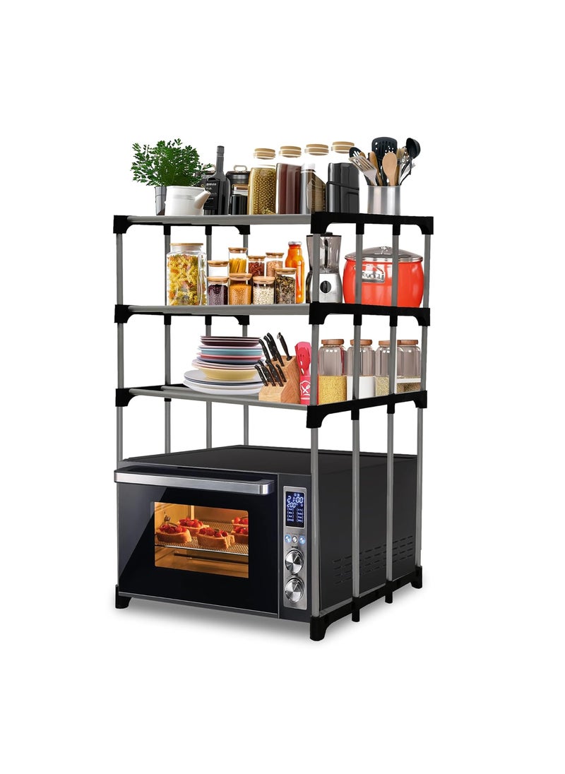 KONLINE KONLINE Metal Adjustable Microwave Stand Tiered Shelf Kitchen Platform 3Tier Microwave Oven Rack Organizer Multipurpose Countertop Storage Metal Rack Black Color  - Image 1