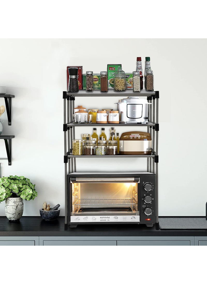 KONLINE KONLINE Metal Adjustable Microwave Stand Tiered Shelf Kitchen Platform 3Tier Microwave Oven Rack Organizer Multipurpose Countertop Storage Metal Rack Black Color  - Image 2