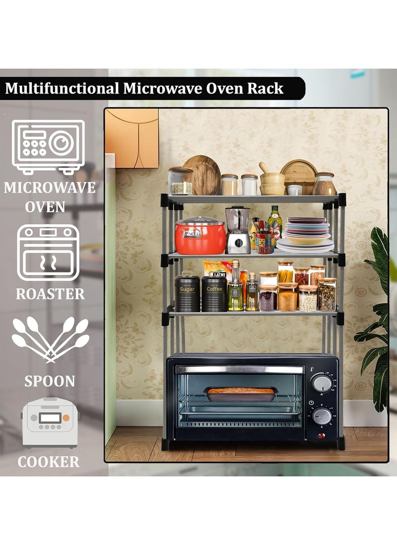 KONLINE KONLINE Metal Adjustable Microwave Stand Tiered Shelf Kitchen Platform 3Tier Microwave Oven Rack Organizer Multipurpose Countertop Storage Metal Rack Black Color  - Image 3