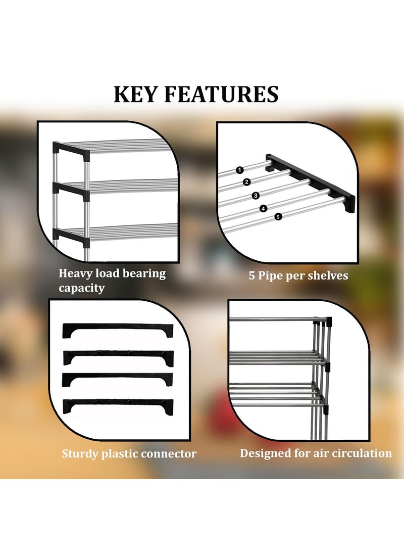 KONLINE KONLINE Metal Adjustable Microwave Stand Tiered Shelf Kitchen Platform 3Tier Microwave Oven Rack Organizer Multipurpose Countertop Storage Metal Rack Black Color  - Image 5