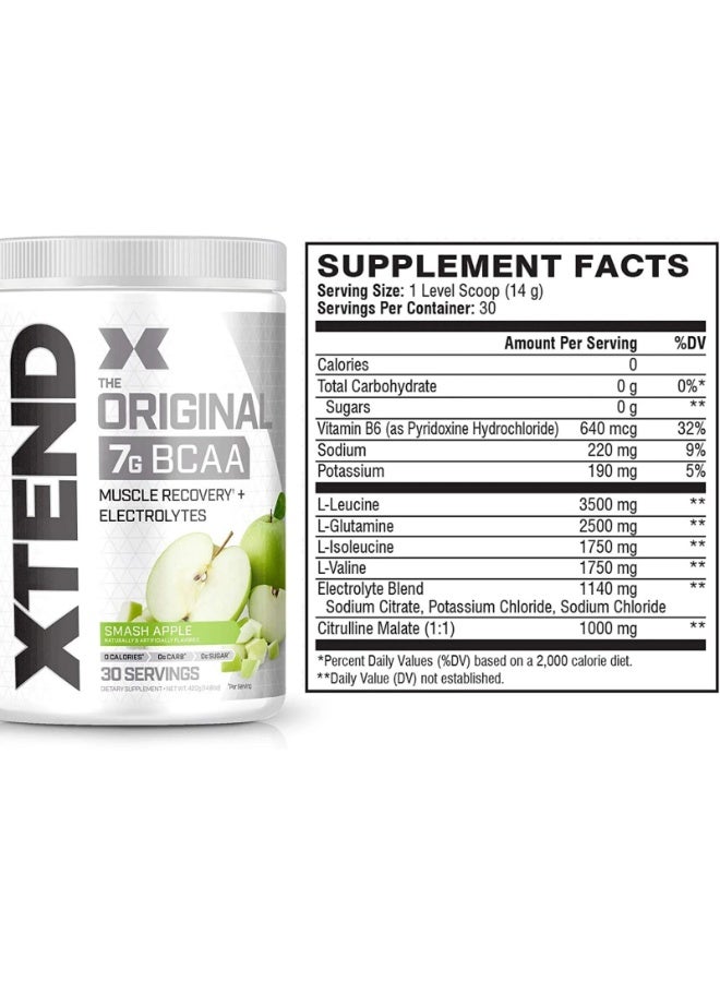 اسكتيند 7G BCAA الأصلي لاستعادة العضلات ، نكهة التفاح الاخضر- 30 حصة - 423 جرام - Image 3