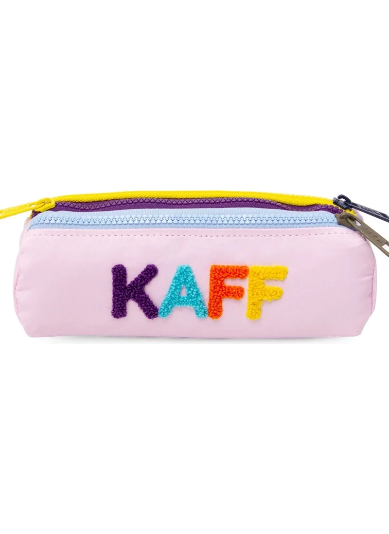 Kaff 01109 Pink Three-Eyed Colorful Zipper Waterproof Bondit Fabric Plush Printed Pencil Case Pencil Holder